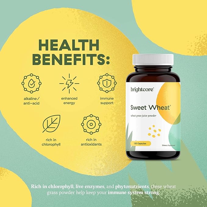 Nutrition Sweet Wheat, Ready-to-Drink Athletic Greens, Super Greens with Digestive Enzymes for Digestive Health and Immune Boost, 180 Wheatgrass Juice Powder Capsules