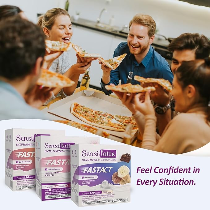 Lactase Enzyme 120 Tablets Vanilla - 9.000 FCC - Sensilatte – Quick Dissolution – Helps with Digestive Comfort – Prati Donaduzzi