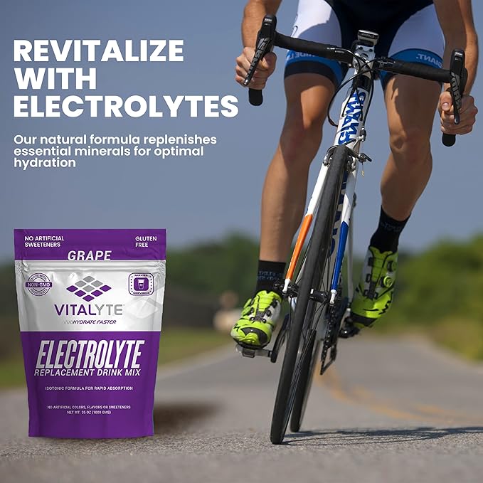 Vitalyte Electrolyte Powder Drink Mix, Isotonic Electrolyte Hydration Mix, Gluten Free Post Workout Powder Mix, Pack of 1, 35 oz., Grape Flavor