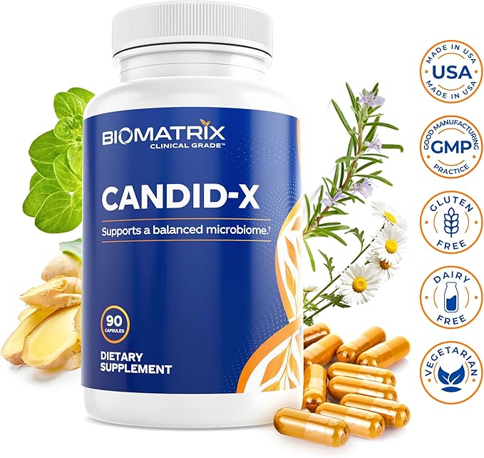 BioMatrix Candid-X Gut Cleanse with Berberine, Oregano, Sodium Caprylate, Chamomile, Ginger, PAU D'arco, Digestive Supplement for Men and Women | 90 Capsules