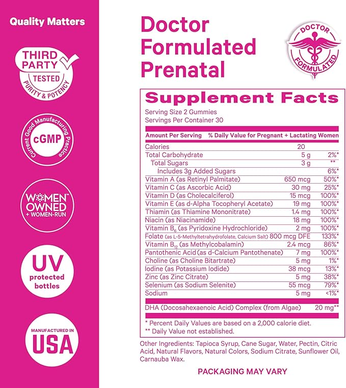 Pink Stork Premium Prenatal Gummy Vitamins with DHA, Folate, and Vitamin D - Multivitamin and Nutrient Blend for Neural Tube and Fetal Brain Development - Pregnancy Must Haves - 60 Vegan Gummies