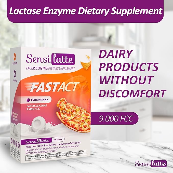 Lactase Enzyme 30 Tablets No Flavor - 9.000 FCC - Sensilatte – Quick Dissolution – Helps with Digestive Comfort – Prati Donaduzzi