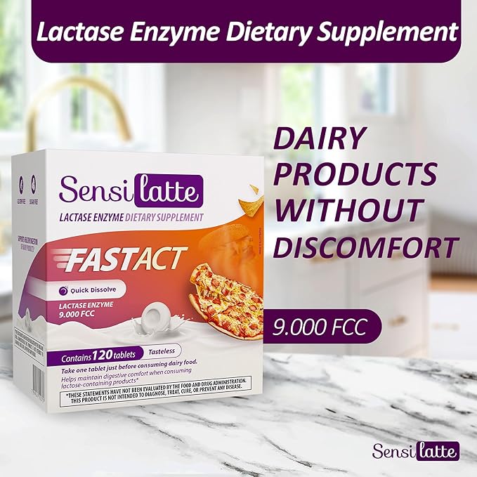 Lactase Enzyme 120 Tablets No Flavor - 9.000 FCC - Sensilatte – Quick Dissolution – Helps with Digestive Comfort – Prati Donaduzzi