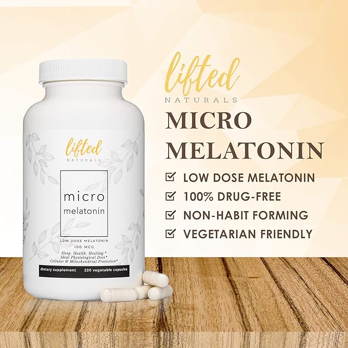 Lifted Naturals Micro Melatonin Family Size - All-Natural Melatonin for Fast & Better Sleep, Easy to Swallow 220 Vegetable Capsules with Low Dose Melatonin, Non-GMO, Fast Dissolve Melatonin 100 mcg