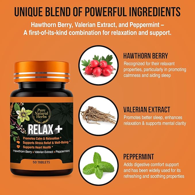 Valerian Hawthorn & Peppermint Tablets, 50 Count – Organic Hawthorne Berry & Valerian Root Herb Supplement – Vegan Non-GMO Calm Support & Peppermint Pills for Digestive Wellness