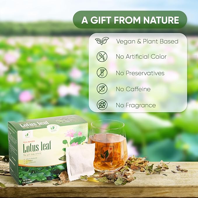 NMPT Dried Lotus Leaf Tea, 100% Hand Pick, Organic Herbal Tea, 50 Tea Bags, Gluten Free, Dairy Free, Sugar Free & 100% Natural, Energy Boost & Health Support