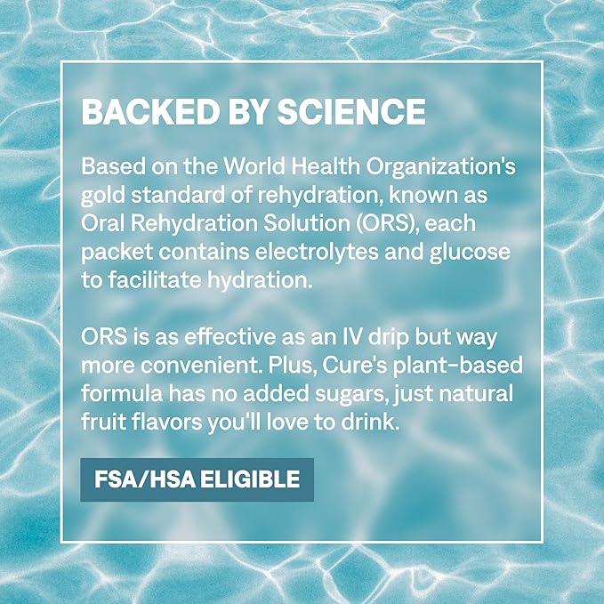 Cure Hydration | Plant-Based Electrolyte Drink Mix | No Added Sugar | Dehydration Relief Powder Made with Coconut Water | Non-GMO | Vegan | Pouch of 14 Packets - Berry Pomegranate