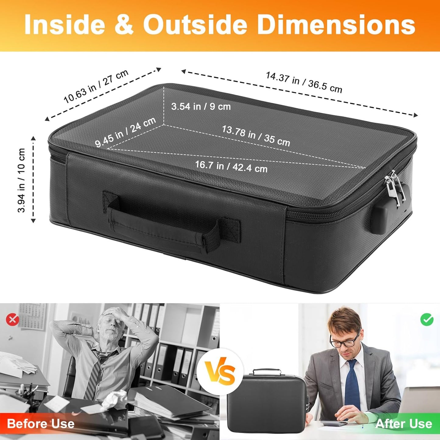 Mondoshop Fireproof Waterproof Document Bag with Lock Portable Waterproof Document Organizer for Important File - Fire Proof Travel Storage Case with Zipper for Laptop, Passport, Certificates, Cards