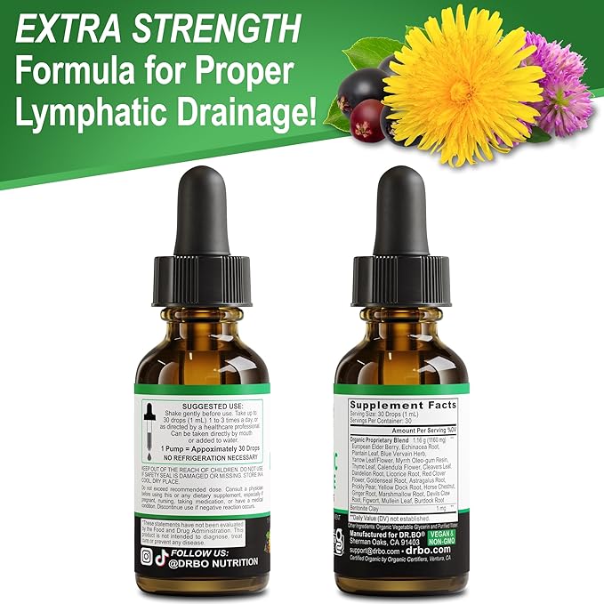 Lymphatic Drainage Supplements Drops - Organic Lymphatic Support Liquid Drops Cleanse with Echinacea, Lymph System Support Supplement, Lymph Node Detox Cleanse System Drainage - 1oz Non-GMO Organics
