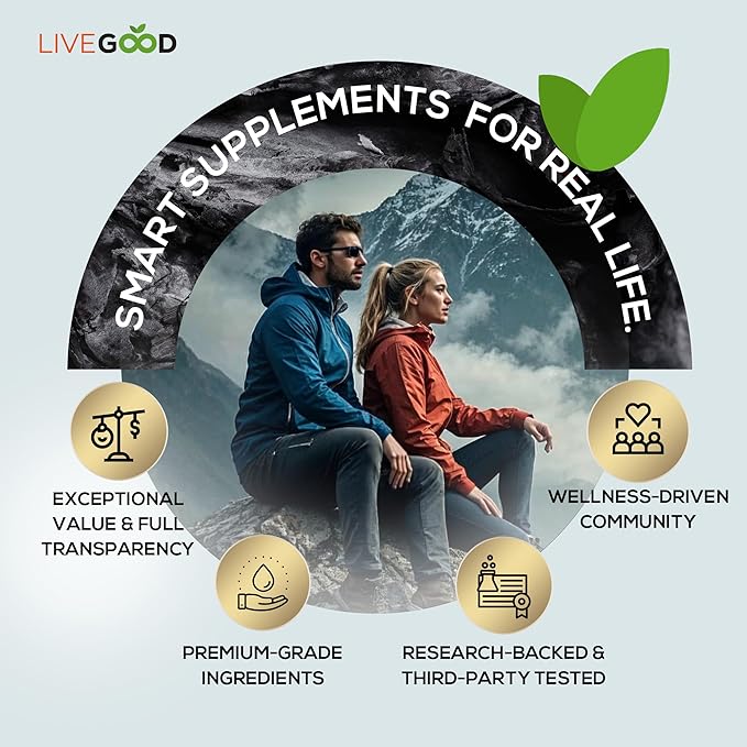 LIVEGOOD Himalayan Shilajit and Organic Sea Moss Capsules, Fulvic Acid Organic, Sea Moss and Shilajit Combo for Energy, Wellness and Vitality Support, Supports Focus and Mental Clarity (60 Count)