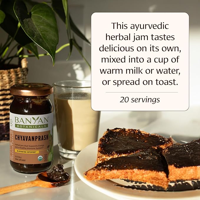 Banyan Botanicals Chyavanprash – Organic Ayurvedic Herbal Jam with Raw Honey, Amla & Ashwagandha – Vitalizing Superfood Immune Support Supplement* – 9.4 oz – Non GMO Sustainably Sourced Gluten Free