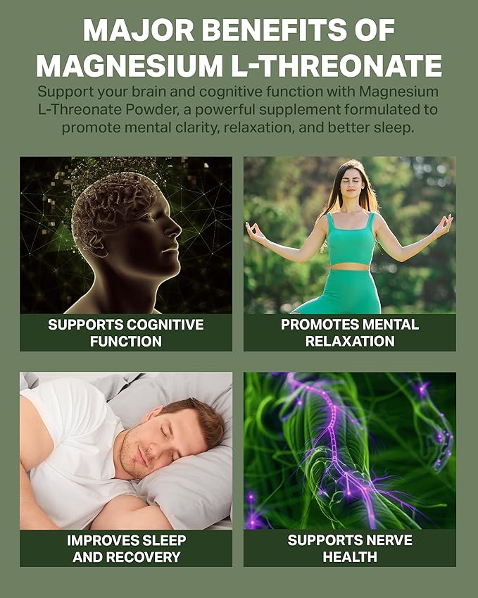 Magnesium L-Threonate Powder with Magtein - Brain-Supporting Magnesium Threonate Complex - Mixed Berry, Gluten-Free Supplement for Cognitive Health - 60 Servings