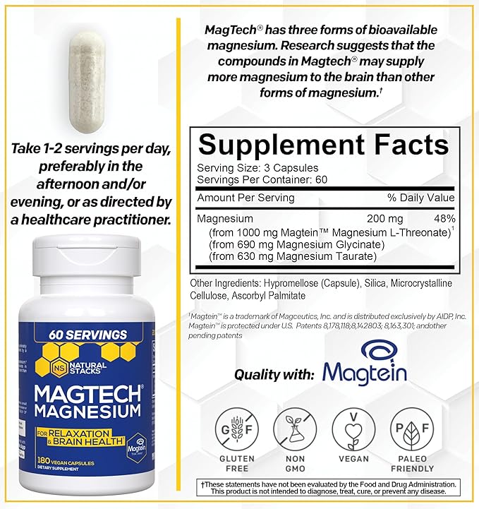 Natural Stacks Magtech Magnesium + Zen Magnesium Gummies Bundle - 4 Forms of Magnesium - Supports Brain Health & Stress Relief* - 210 Pieces