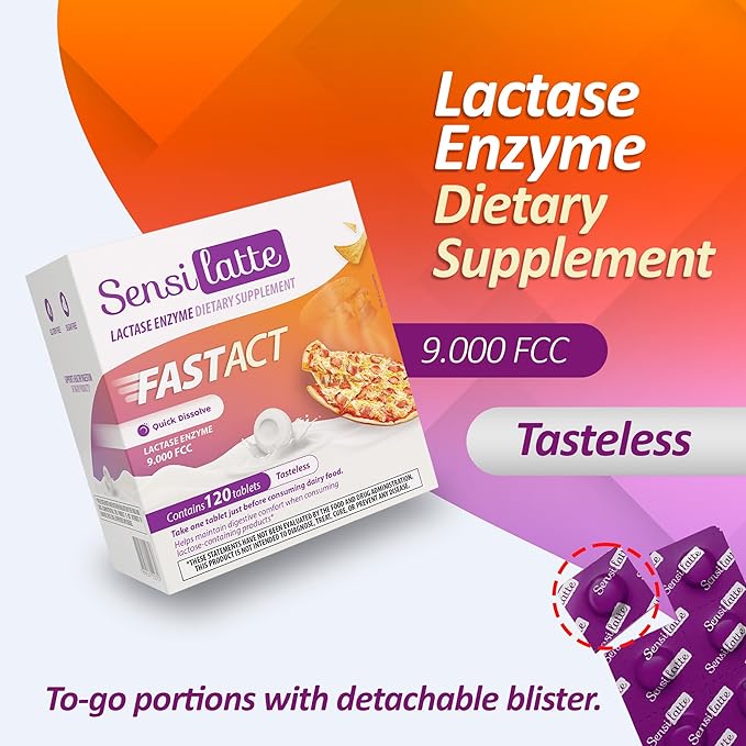 Lactase Enzyme 120 Tablets No Flavor - 9.000 FCC - Sensilatte – Quick Dissolution – Helps with Digestive Comfort – Prati Donaduzzi
