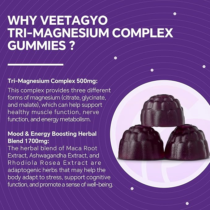 Magnesium Gummies 500mg 400mg | High Absorption, Bone, Nerves, Muscle | 3 Forms of Magnesium Complex Supplement Glycinate,Taurate,Malate | Adults - Vegan,Sugar Free,120Cts