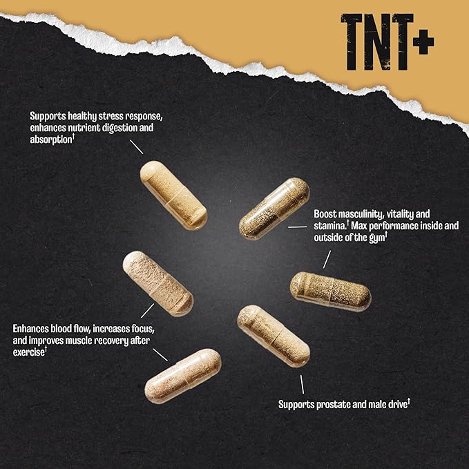 Animal TNT+ Mens Supplement - Nitric Oxide Booster, Prostate Health Supplements for Men, Stress Support with Adaptogens, Fenugreek, Tribulus Terrestris, Ashwagandha, Maca Root, Panax Ginseng, 30 Packs