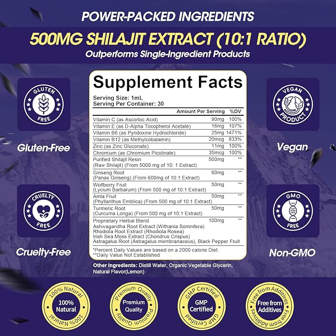 (2 Pack) Shilajit for Men & Women, 16-in-1 Liquid Shilajit Drops, Trace Minerals, Ginseng, Turmeric, Ashwagandha, Immune Support, Energy Boost & Joint Health, 2 FL. Oz