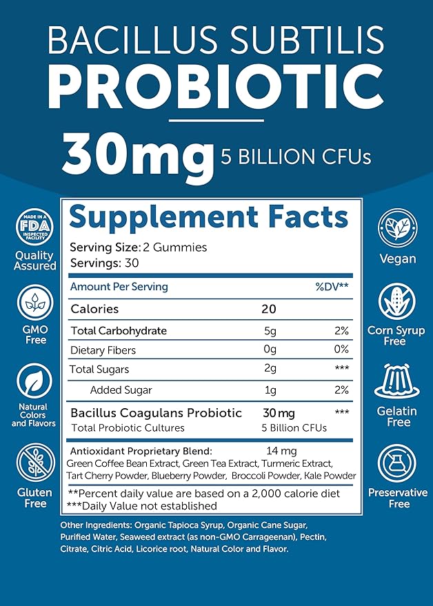 Lunakai USA Made Probiotic Gummies - 5 Billion CFUs, Vegan, Non-GMO, Gluten-Free - Digestive & Immune Support for Women & Men - 60 Chewable Gummies