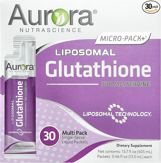 Aurora Nutrascience Micro-Liposomal Liquid Glutathione, Immune & Antioxidant Gut Health Support Supplement, 500 mg per Serving, Gluten Free, Non-GMO, Sugar-Free, 30 Single-Serve Packets