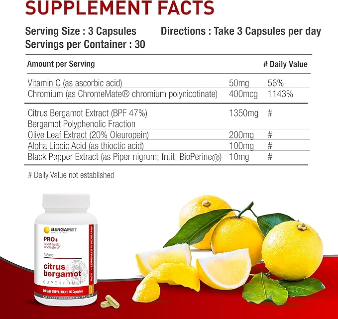 Citrus Bergamot SuperFruit PRO+ with Olive Leaf Extract - 47% BPF - 80% Polyphenols - 675mg per Serving - Worlds Strongest - Backed by Clinical Studies - Made in The USA - 180 Caps