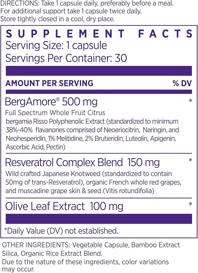 NAOMI Italian Citrus Bergamot 500mg + Resveratrol, Award-Winning Cardiologist Dvlpd, Supports Normal Cholesterol & Healthy Cellular Function, 7 Key Polyphenols, Resveratrol & Olive Leaf, 30-Day Supply
