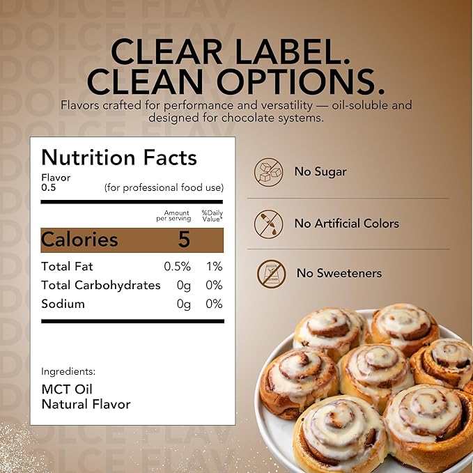 Dolce Flav Natural Cinnamon Extract Oil 2 oz – Kosher, Sugar-Free, Concentrated Spice Flavor for Candy, Chocolates & Desserts, Includes Measured Dropper