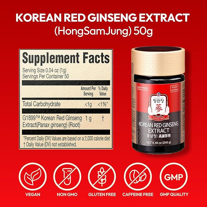 Korean Red Ginseng Extract Paste (Hong SAM JUNG) - Panax Ginseng Adaptogen Supplements - Energy Boost & Immune Support, Caffeine Free & Gluten Free (240g, 8.47 oz)