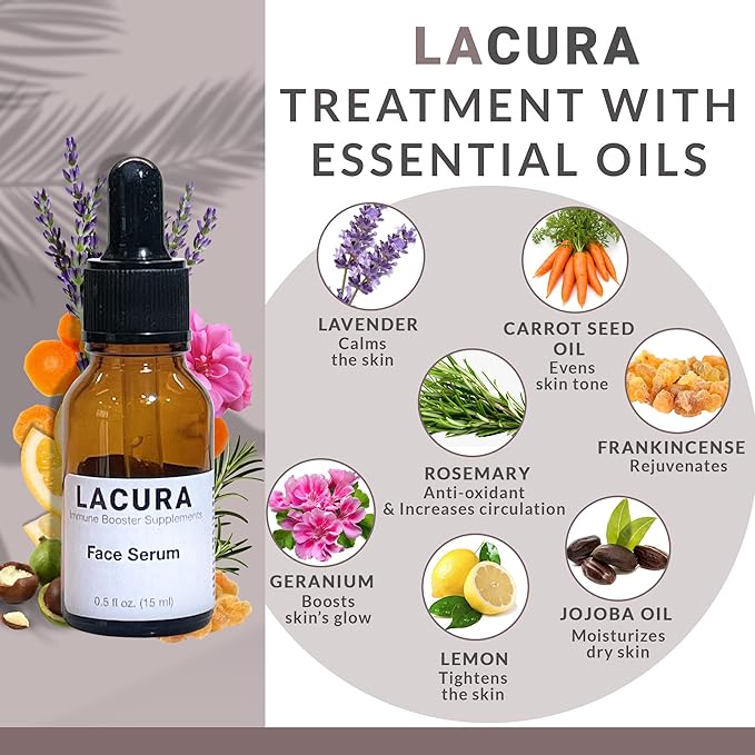 LaCura Therapeutic Face Oil with Vitamin E & Organic Jojoba - Natural Anti-Aging Facial Serum with Essential Oils for Mature Skin - Hydrating for Wrinkles & Dry Skin, 15ml