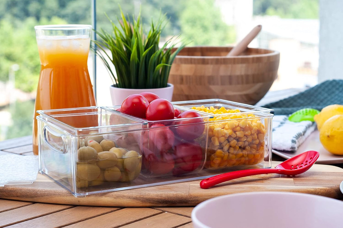 Pikanty - Condiment Server with 3 Removable Containers and Lids - Ideal for Parties, BBQs, and Picnics, Dishwasher Safe, and Made in the USA