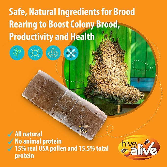 Pollen Patty for Honey Bees – 2lb (2 x 1lb) Pollen Patties and Bee Food for Spring with 4% Real USA Pollen, Hive Alive, Seaweed and Amino Acids to Support Brood and Colony Health