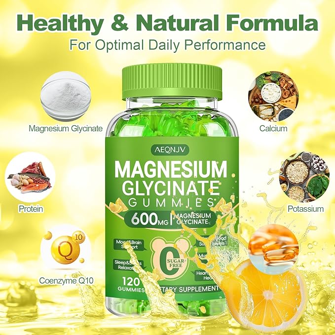 Magnesium Glycinate Gummies 600mg for Women and Men, High Absorption Magnesium Glycinate with Vitamin D, B6, and CoQ10 for Calm Support & Sleep, Sugar Free, Vegan, 60 Days Supply