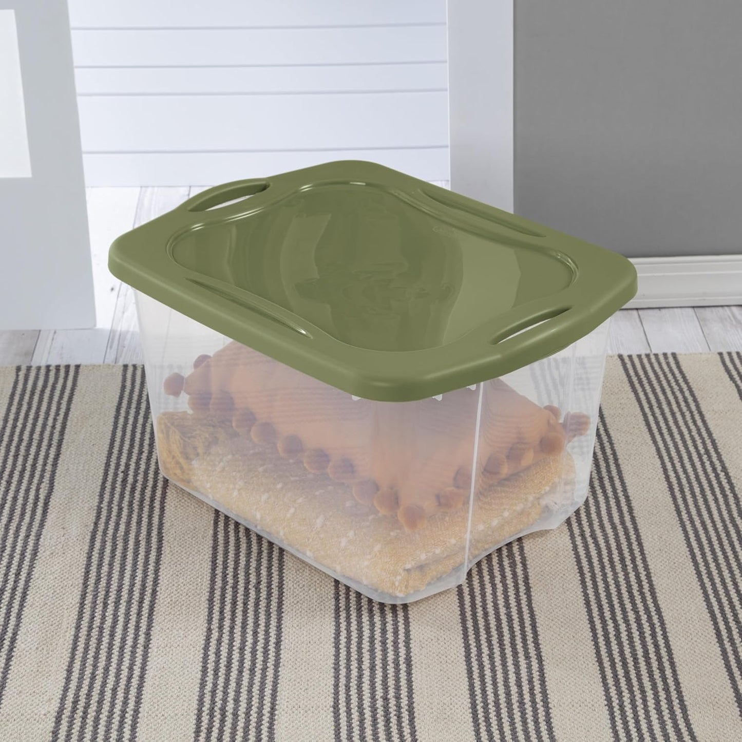 (2 pack) 70 Quart Heavy-Duty Plastic Storage Bin with Full-Grip Handles and Lids,Green Clear Stackable Storage Bins for Hoilday Decor|Garage Organization