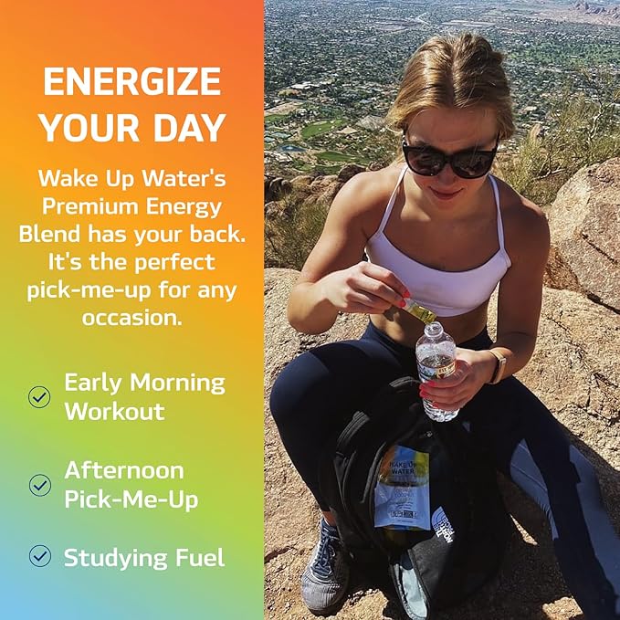 Wake Up Water - Energy + Hydration Sugar Free 15 Packs, Mango Flavor - Energy Drink Powder, Electrolytes Powder Drink, Natural Caffeine Mix Packet, B Vitamins, 5 Calories, Gluten Free - .10 oz (2.9g)