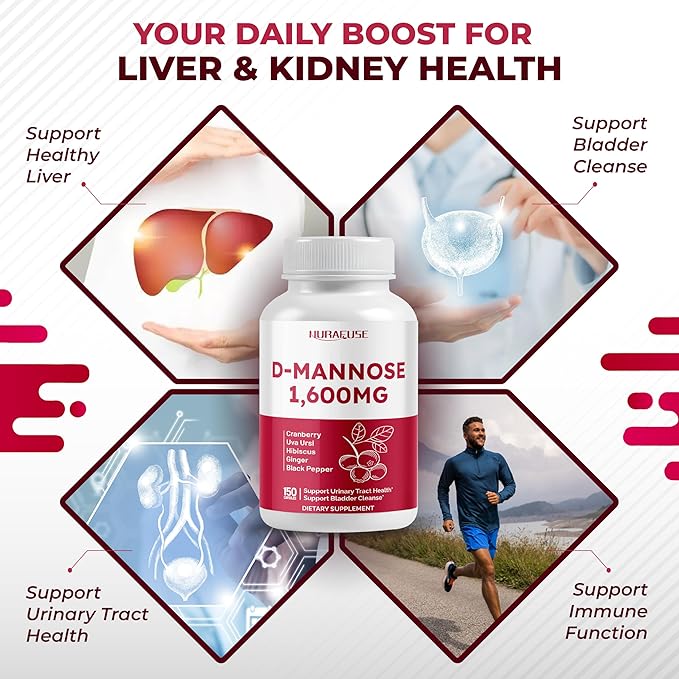 D-Mannose with Cranberry, Uva Ursi, Hibiscus, Ginger, Black Pepper - Supports Urinary Tract Health, Bladder Cleanse - Made and Tested in The USA