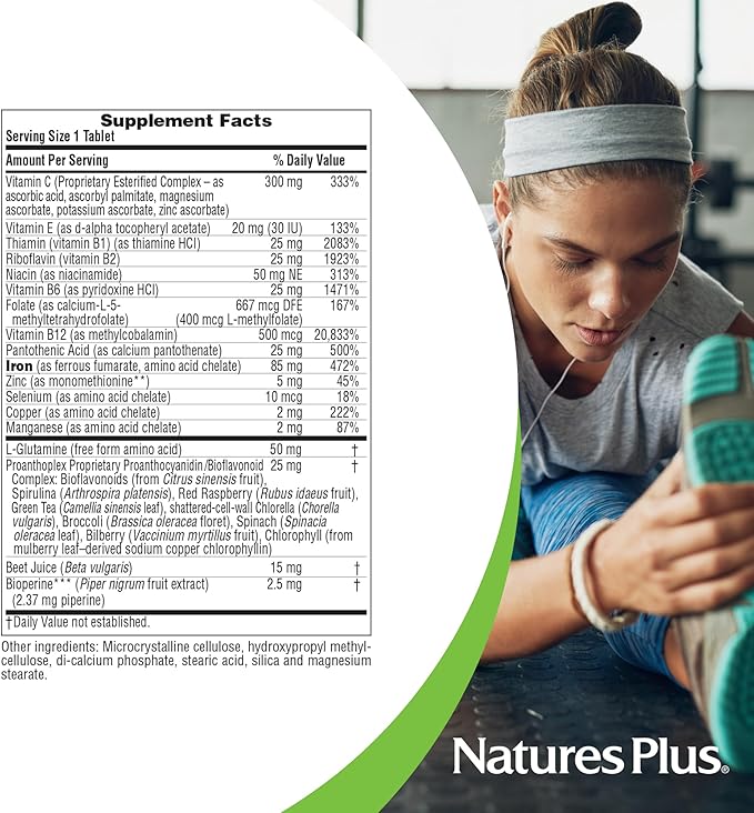 NaturesPlus Hema-Plex Iron - 60 Tablets - 85 mg Elemental Iron + Vitamin C & Bioflavonoids for Healthy Red Blood Cells - Vegan, Gluten Free - 30 Servings