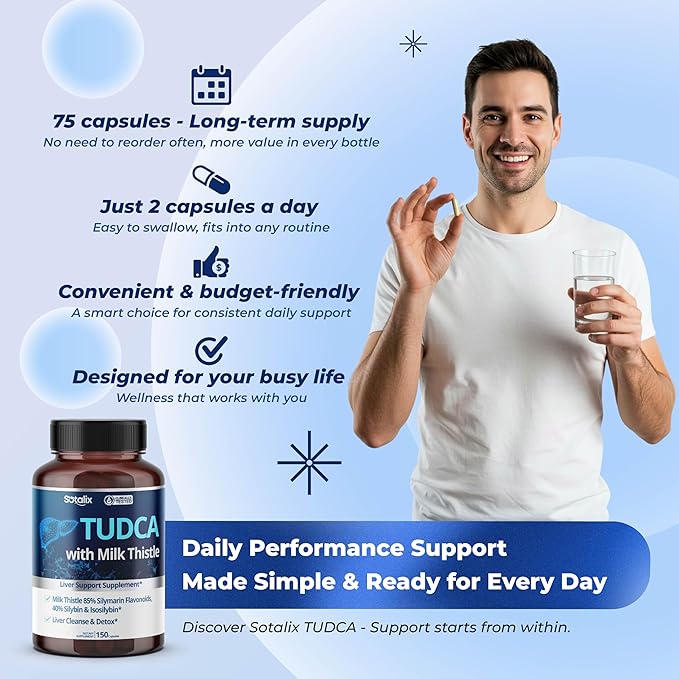TUDCA Supplement with Milk Thistle – 85% Silymarin Flavonoids – Supports Liver Wellness & Digestive Health – Made in The USA