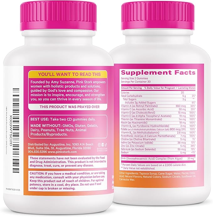 Pink Stork Premium Prenatal Gummy Vitamins with DHA, Folate, and Vitamin D - 60 Vegan Gummies - 2 Pack