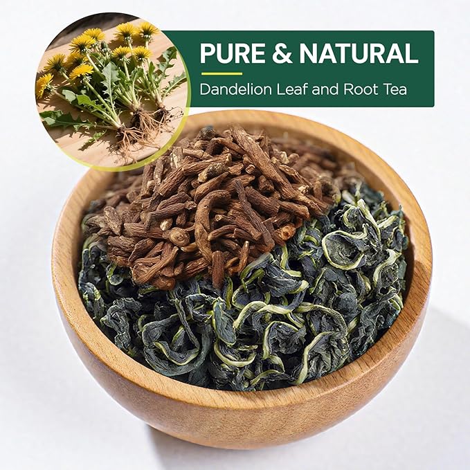 Dandelion Leaf and Root Tea Bag, Natural Dandelion Roasted Herbal Detox Teabag for Liver & Kidney Health, Support Digestion Dandelion Root Tea, Caffeine Free, No Additives(100 Teabags)