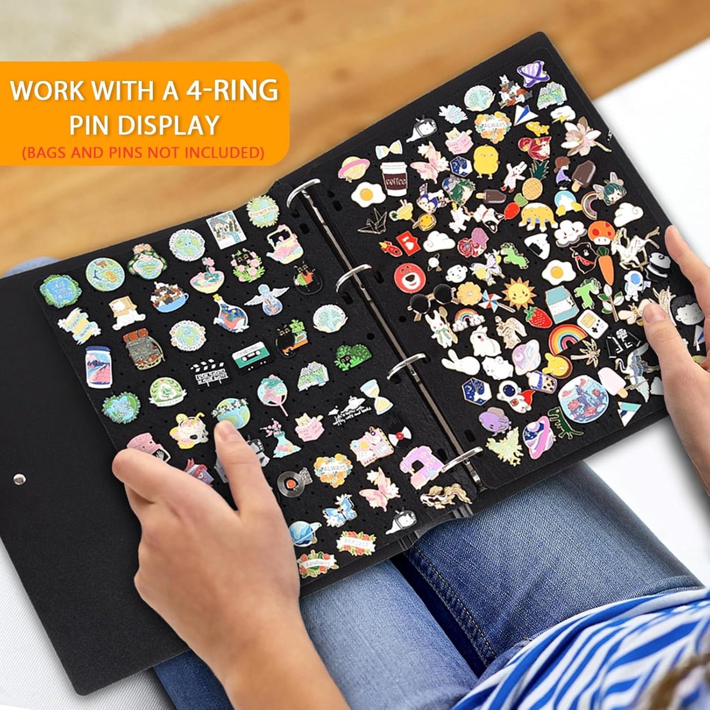 Enamel Pin Display Pages,Creative Pin Collection with 8 Flip-Pages,Fit in Any 3-Ring or 4-Ring Binder,Designed to Easily Trade & Display Enamel Pins (Pins Not Included)