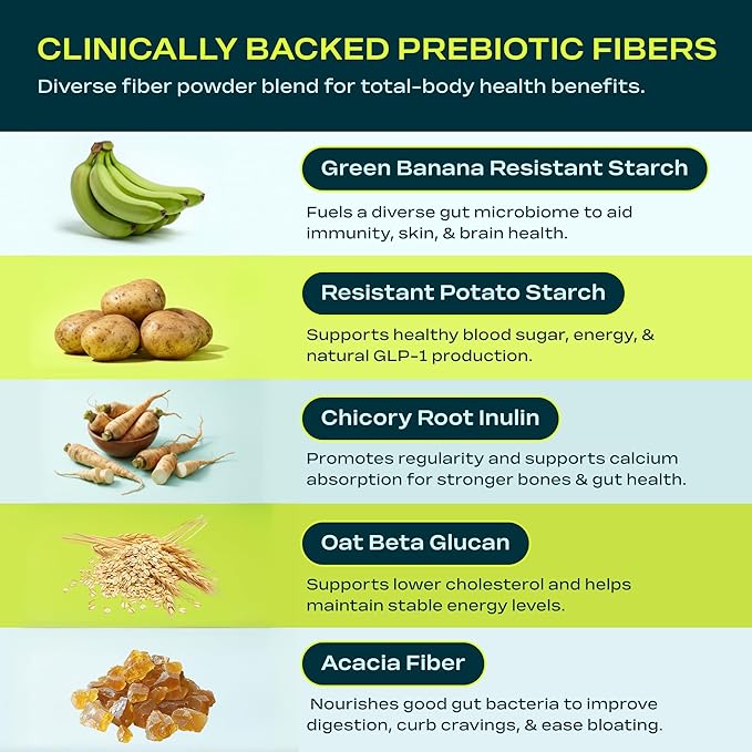 Prebiotic Fiber Supplement for Women & Men – 6g Prebiotic Fiber Powder – Daily Blend for Gut Health, Bloating, Regular Digestion & Energy – Soluble & Insoluble, Sugar Free, Unflavored, 30 Servings