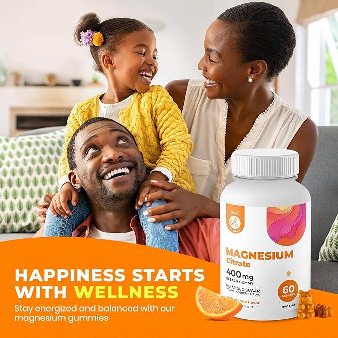 Magnesium Gummies Sugar-Free - Calm Magnesium Supplement for Children, Sugar-Free Magnesium Citrate Gummies for Kids & Adults 400mg (Orange Flavor-120 Count)