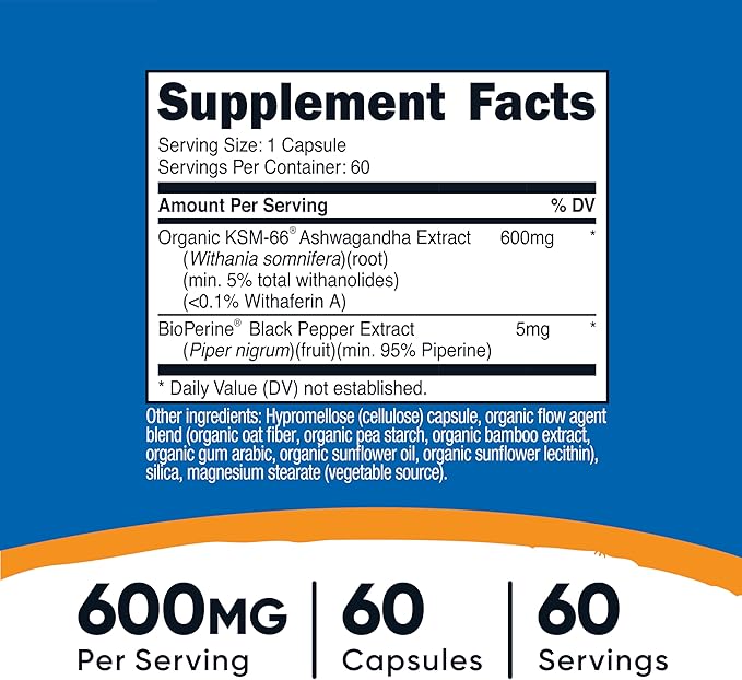 Nutricost KSM-66 Ashwagandha Root Extract 600mg, 60 Veggie Caps (3 Bottles) - 5% Withanolides - with BioPerine
