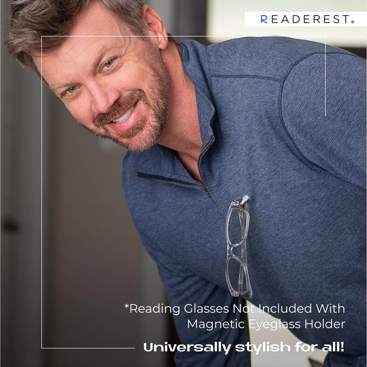 Readerest Magnetic Eyeglass Holder (2 Pack), Eyewear Shirt Clip for Men & Women, Glasses Holders for Readers, Sunglasses & Work Badges, USA Made (Stainless Steel + Crystals)