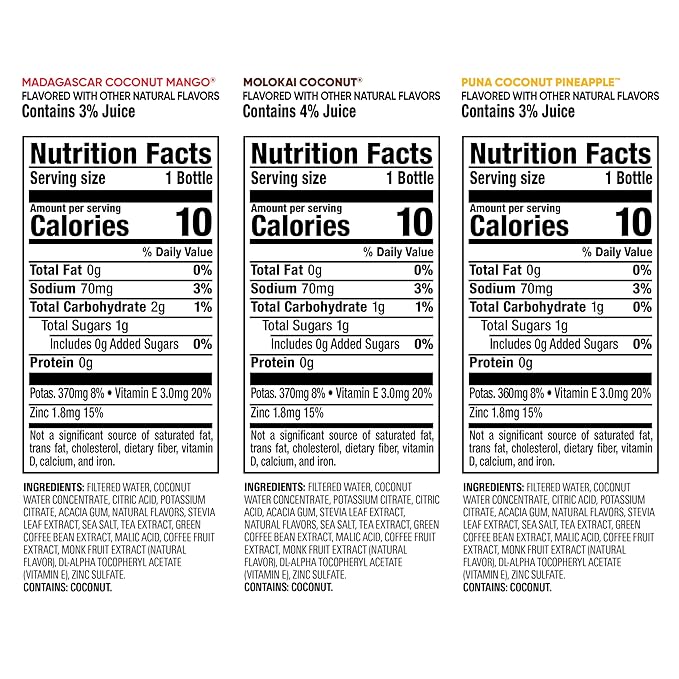 Bai Coconut Variety Pack, Antioxidant Infused Water Beverage, with Vitamin C and No Artificial Sweeteners, 18 fl oz bottles, 12 pack
