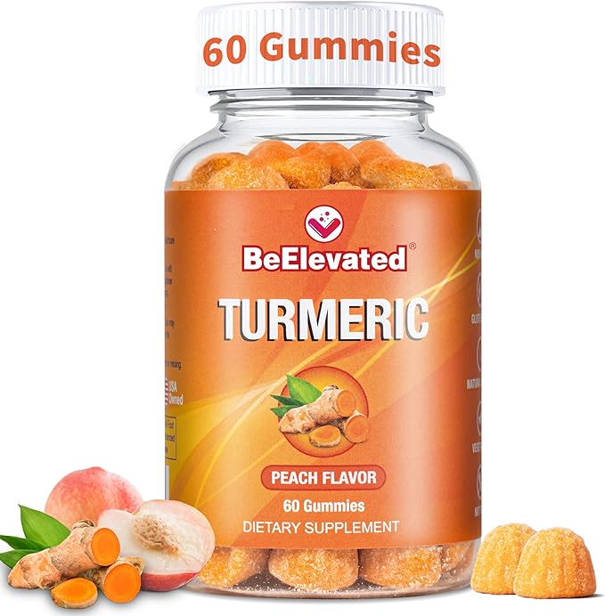 Curcumin Turmeric Gummies – Extra Strength 2000mg 8:1 Extract Turmeric Supplement Gummies with Black Pepper & Ginger – Vegan Non-GMO Joint Support Chewables – Peach Flavor, 60 Count