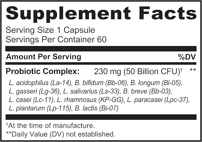 NATURELO Probiotics for Digestive Health - 50 Billion CFU, 11 Strains Daily Supplement - Boosts Immune System, Delayed Release, 60 Vegetarian Capsules
