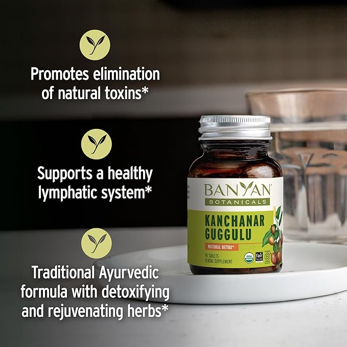Banyan Botanicals Kanchanar Guggulu Tablets – Organic Lymph Supplement with Guggulu Resin – Promotes The Healthy Elimination of Natural Toxins* – 90 Tablets – Non-GMO Sustainably Sourced Vegan