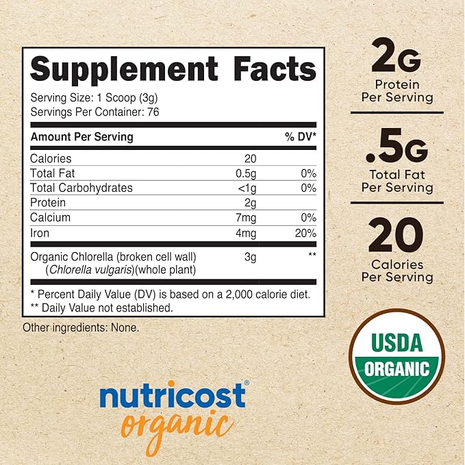 Nutricost Organic Chlorella 8 OZ (3 Bottles) - 3000mg Per Serving