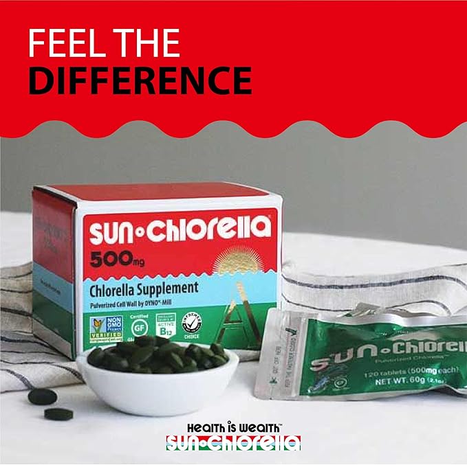 Sun Chlorella 500mg Whole Body Wellness Green Algae Superfood Supplement - Immune Defense, Gut Health, Natural Purification, Energy Boost - Chlorophyll, B12, Iron, Protein - Non-GMO - 600 Tablets