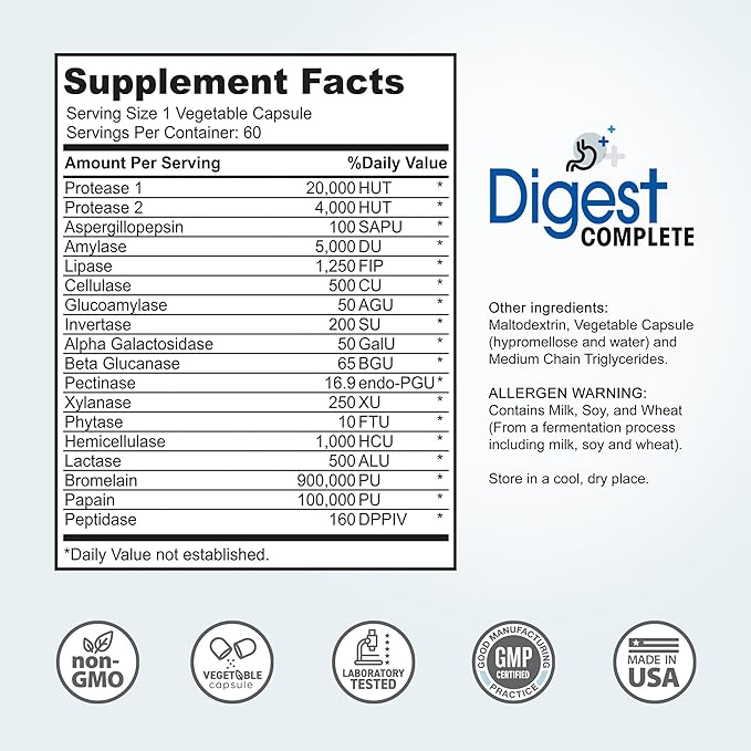 Digest Complete 2-in-1 Probiotic Digestive Enzymes, 60 Capsules